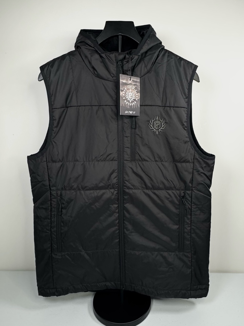 NWT Born Primitive Men’s Tundra Vest Black – Hooded Insulated Puffer – Medium